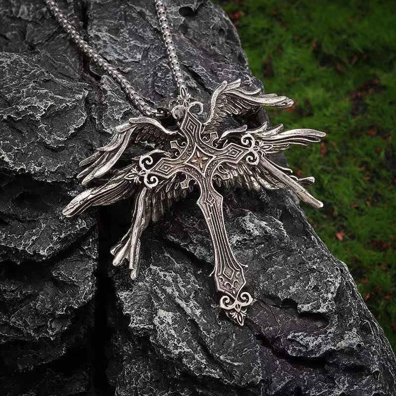 Wholesale Vintage Dark Seraph Wings Cross Sweater Chain